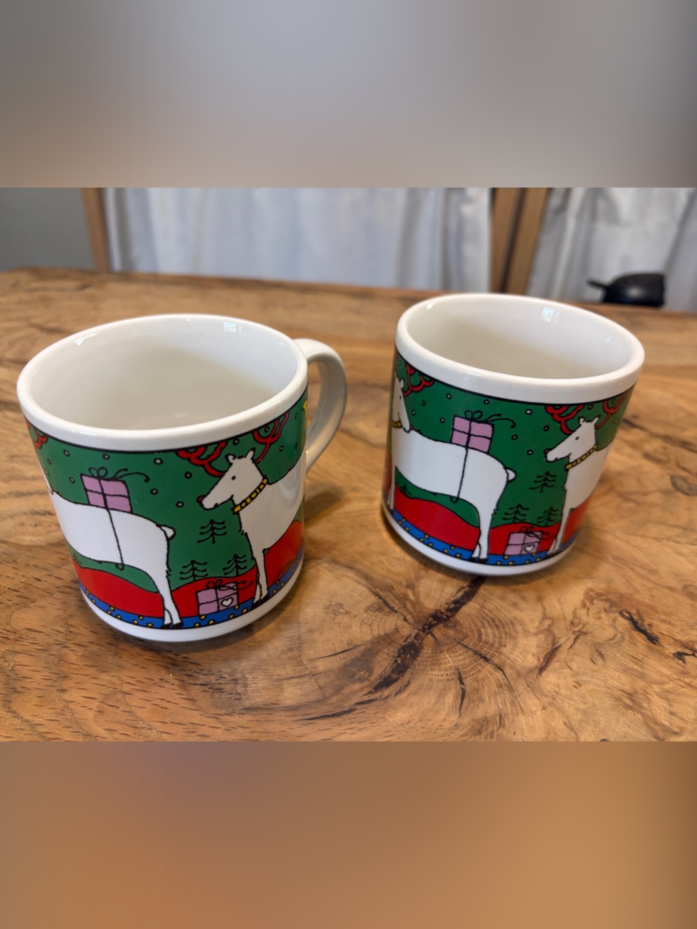 Houze Green, White & Red Holiday Reindeer Mug Pair